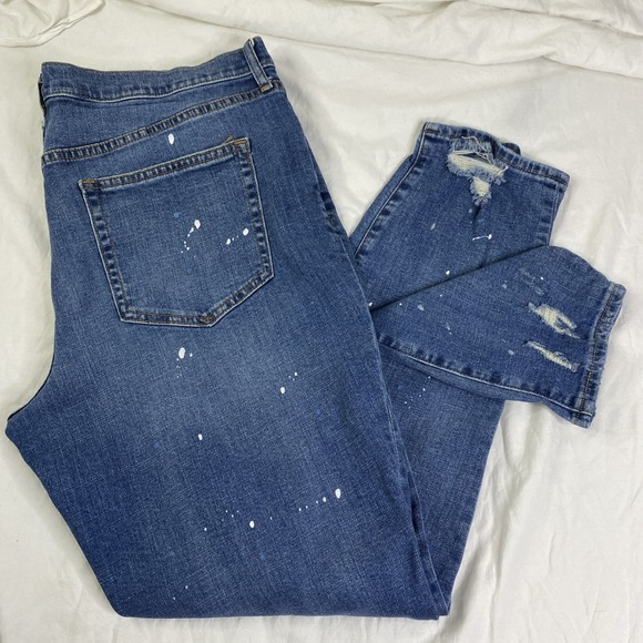 Gap Jeans Woman's Denim Sz 32 Tall Best Girlfriend Distressed Paint Splatter EUC - Picture 1 of 9